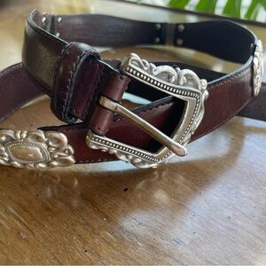 Vintage 90’s Fossil Brown Leather Belt with Western Silver Concho Details 2XL